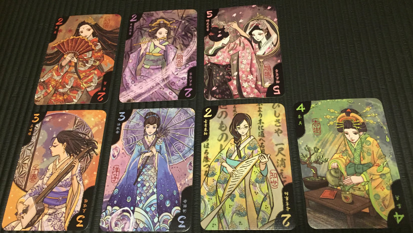 The seven geisha cards - my wife commented that their names on the cards seemed kind of modern