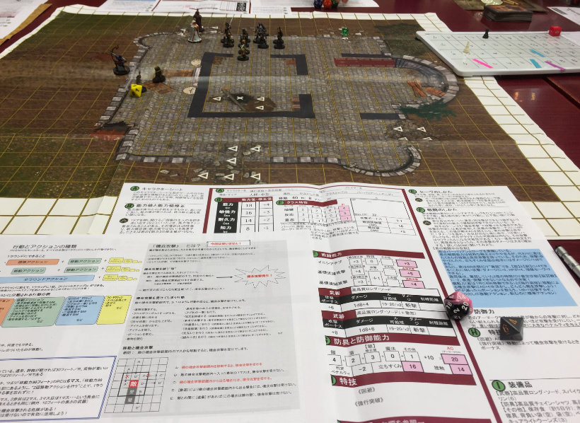 Field map with character sheets in foreground