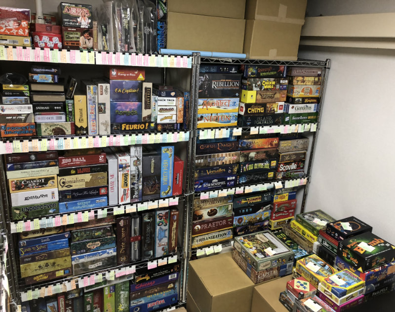 Games on shelves to the left after entering