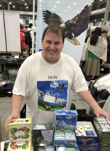 Michael Martinelli, creator of the matching games at his booth
