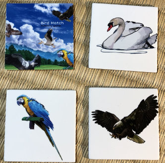 Sample cards from the bird set