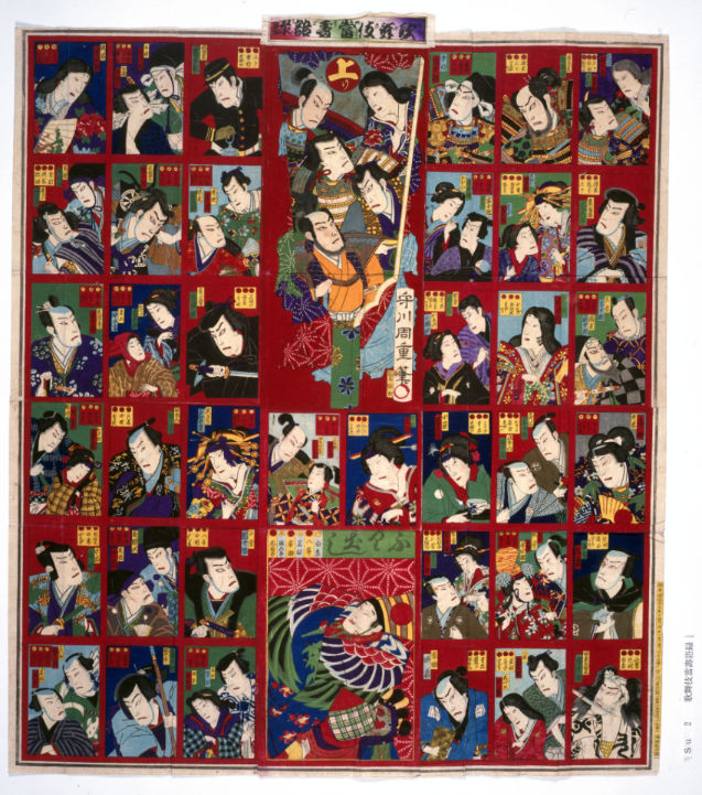 Example of kabuki actors sugoroku. 歌舞伎當壽語録 from Tokyo Gakugei University Library