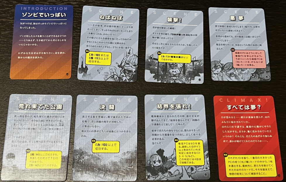 The Introduction card, six story cards, and the Climax laid out in two rows of four.