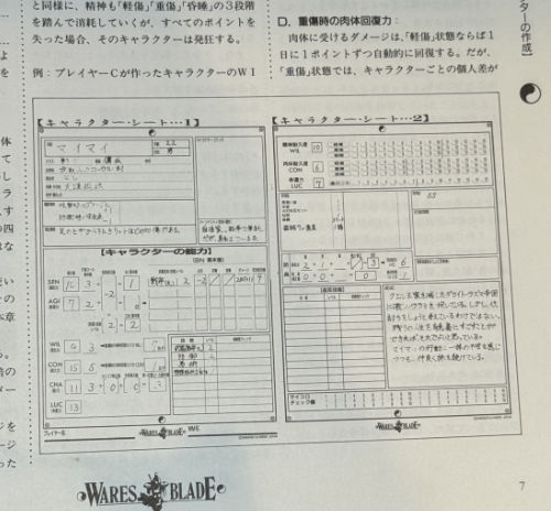 Example of filling in the character sheets