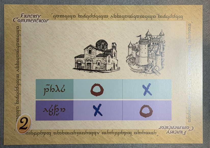 Sample flip card. The two at the bottom left indicates it is worth two points instead of the normal one point.